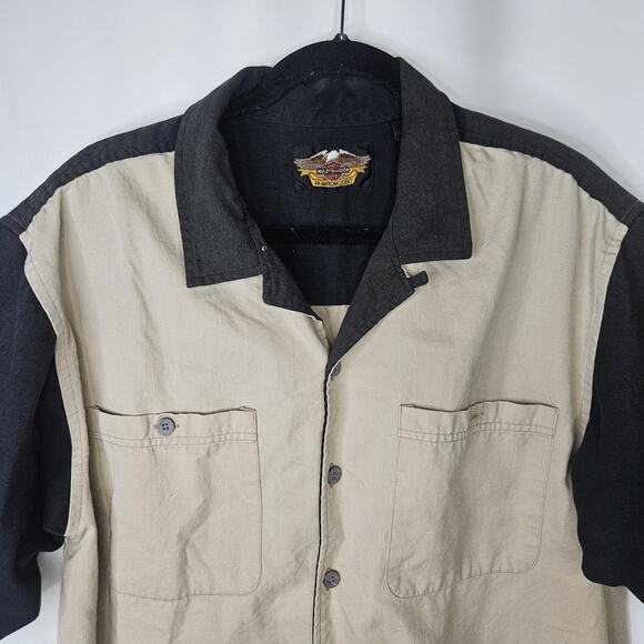 Vintage Harley Davidson Button Up Short Sleeve Shirt Mechanic Motorcycle Mens XL - Picture 2 of 9